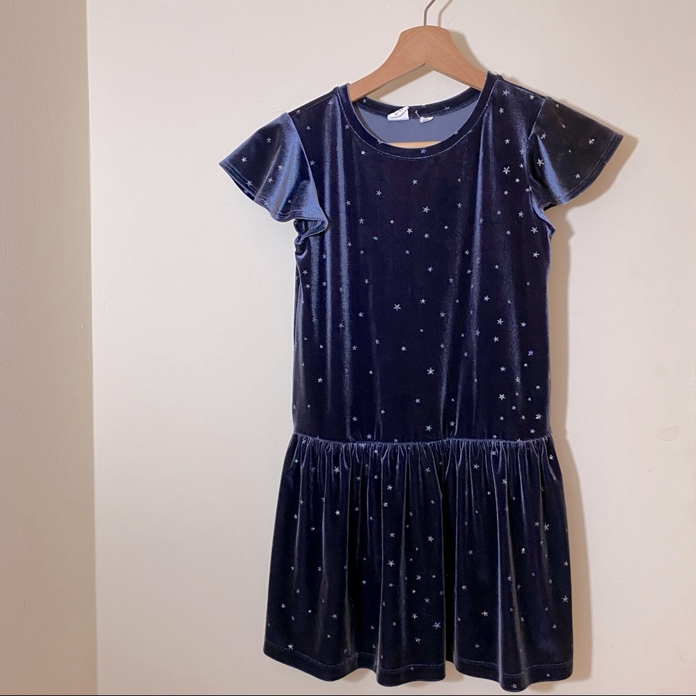 Navy Velvet Dress With Silver Stars